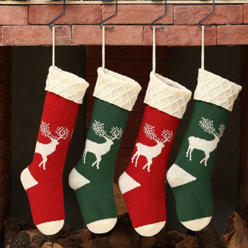 Unisex Gestrickte Weihnachtssocken Geschenktüte Ornamente Hausdekoration Elchmuster Warme Schlauchsocken