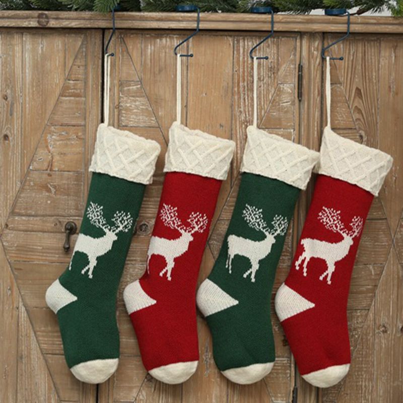 Unisex Gestrickte Weihnachtssocken Geschenktüte Ornamente Hausdekoration Elchmuster Warme Schlauchsocken