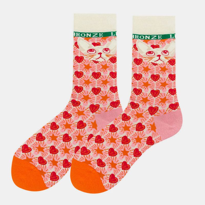 Unisex Japan Style Creative Illustration Patchwork Color Cute Couple Tube Socks