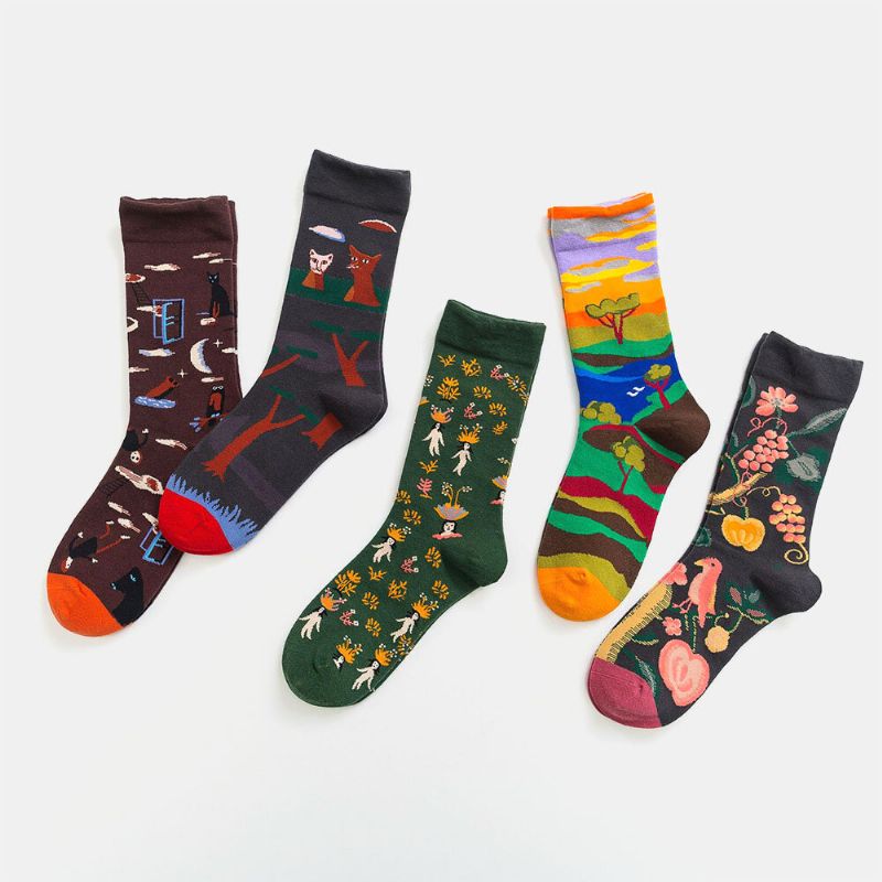 Unisex Literatur Und Kunst Farbige Patchwork-farbtiermuster-röhrensocken