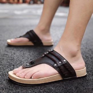 Atmungsaktive Bequeme Rutschfeste Flip-flops Aus Leder Für Herren Lässige Strandhausschuhe