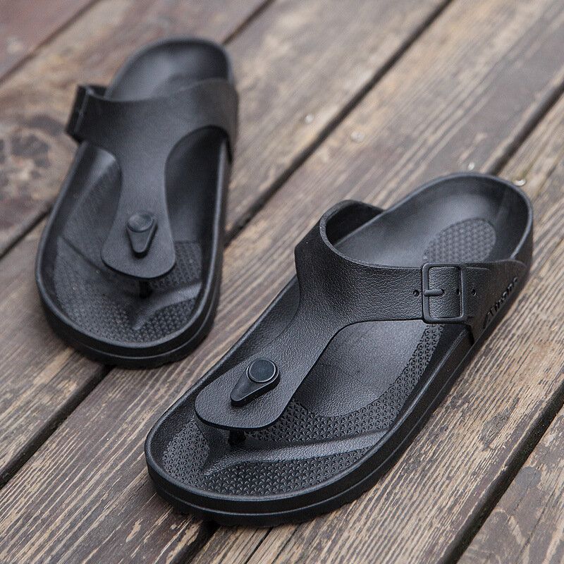 Atmungsaktive Rutschfeste Herren-flip-flops Aus Rindsleder Mit Clips Lässige Strandhausschuhe