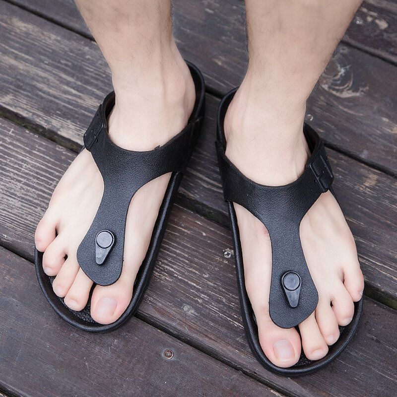 Atmungsaktive Rutschfeste Herren-flip-flops Aus Rindsleder Mit Clips Lässige Strandhausschuhe