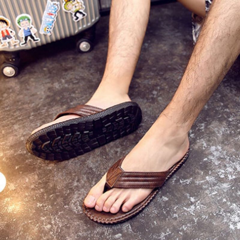 Atmungsaktive Rutschfeste Herren-flip-flops Aus Rindsleder Mit Clips Lässige Strandhausschuhe