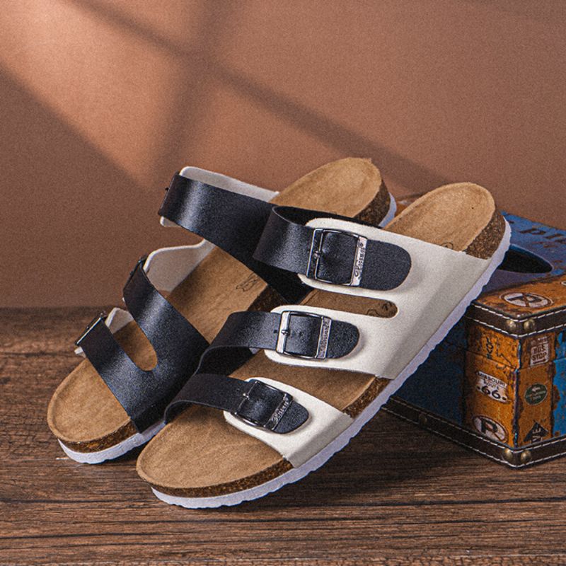 Atmungsaktiver Rutschfester Herren-slipper Mit Korkboden Und Offenem Strand