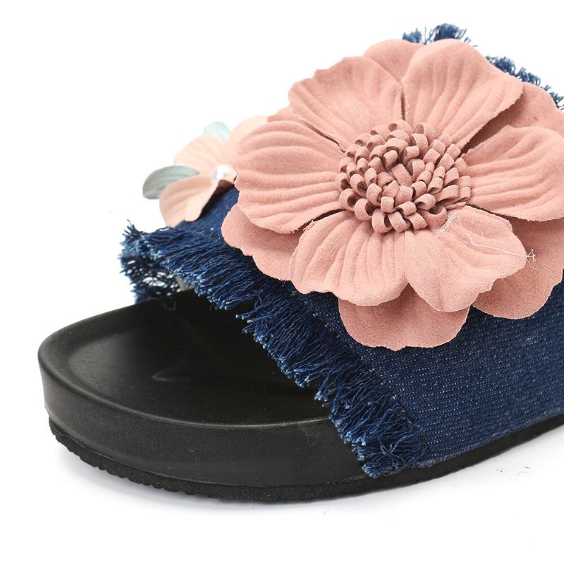 Frauen-beiläufige Strand-blumen-denim-stoffhausschuhe