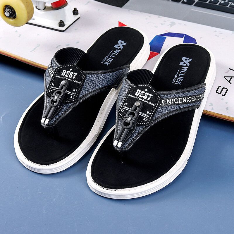 Herren Casual Outdoor Denim Stoff Slip On Strand Flip Flop Hausschuhe