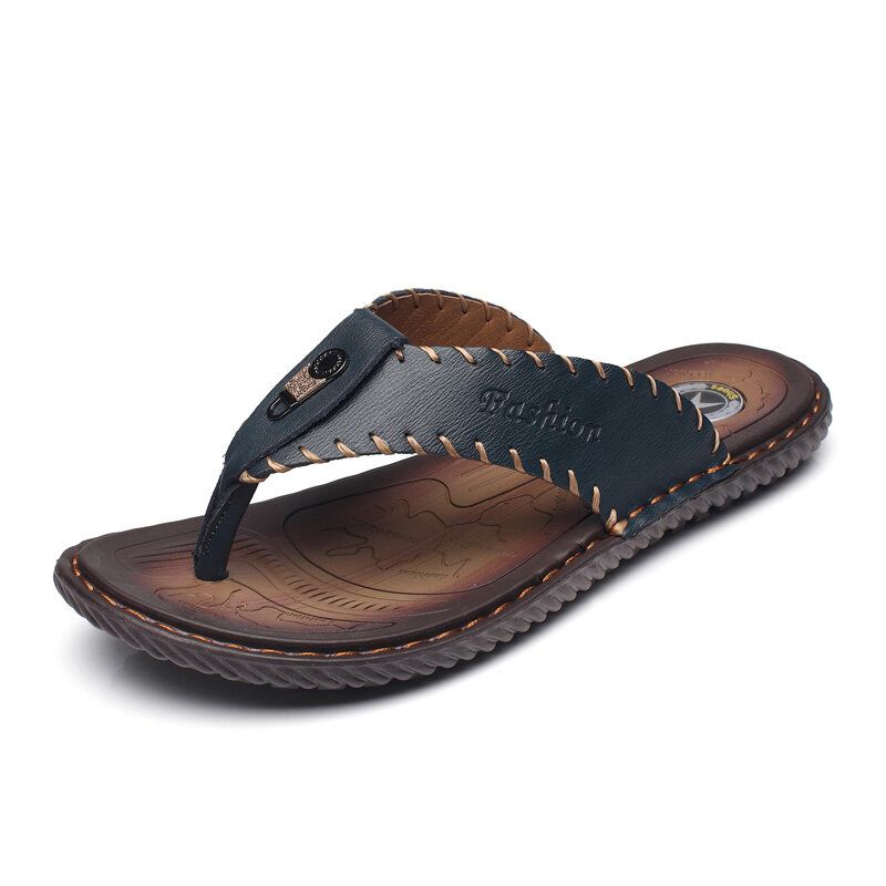 Herren-leder-flip-flops Flache Hausschuhe Lässige Outdoor-strandsandalen