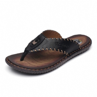 Herren-leder-flip-flops Flache Hausschuhe Lässige Outdoor-strandsandalen