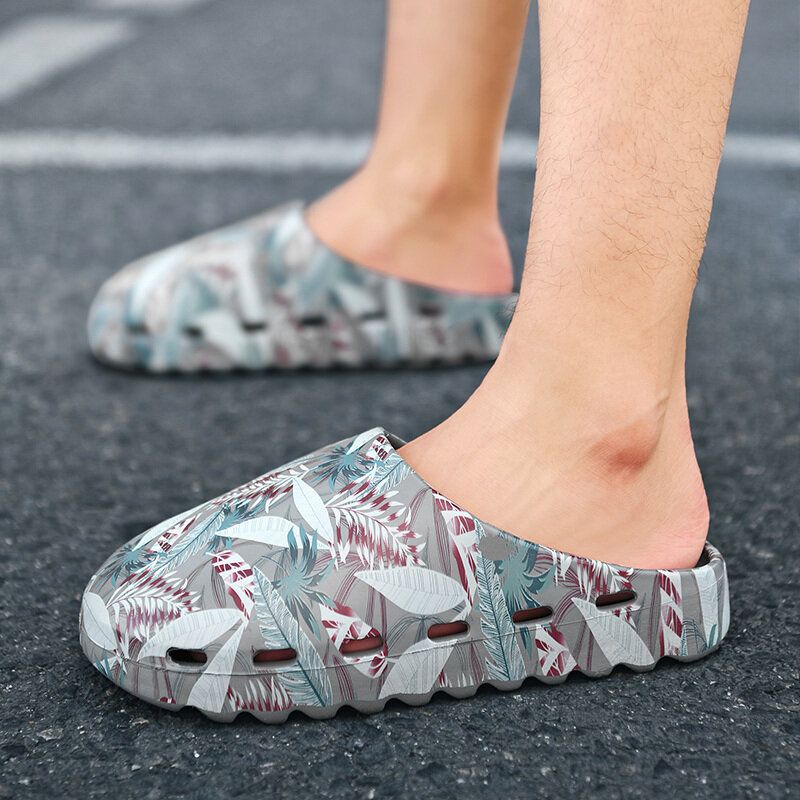 Herren Pvc Coconut Tree Print Weiche Dicke Sohle Rutschfeste Bequeme Atmungsaktive Sommer-casual-home-slide-hausschuhe