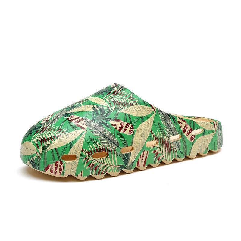 Herren Pvc Coconut Tree Print Weiche Dicke Sohle Rutschfeste Bequeme Atmungsaktive Sommer-casual-home-slide-hausschuhe