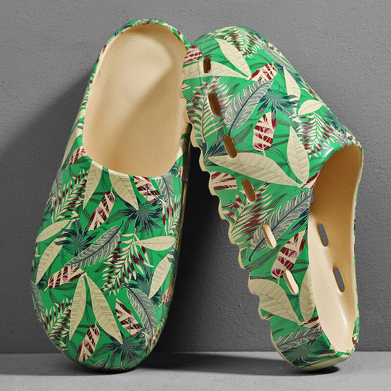 Herren Pvc Coconut Tree Print Weiche Dicke Sohle Rutschfeste Bequeme Atmungsaktive Sommer-casual-home-slide-hausschuhe