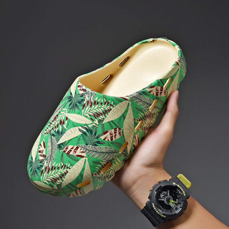 Herren Pvc Coconut Tree Print Weiche Dicke Sohle Rutschfeste Bequeme Atmungsaktive Sommer-casual-home-slide-hausschuhe