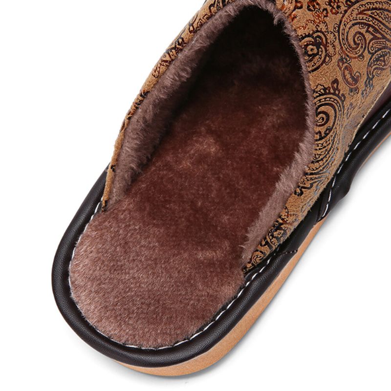 Herren Winter Pu-leder Runde Zehe Warme Easy Slip-on Home Baumwollhausschuhe