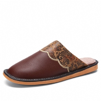 Herren Winter Pu-leder Runde Zehe Warme Easy Slip-on Home Baumwollhausschuhe