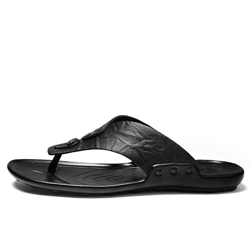 Männer Leder Atmungsaktive Weiche Sohle Rutschfeste Bequeme Outdoor Flip Flops Lässige Hausschuhe