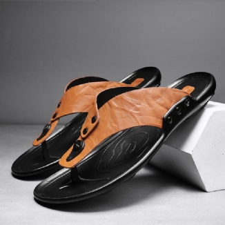 Männer Leder Atmungsaktive Weiche Sohle Rutschfeste Bequeme Outdoor Flip Flops Lässige Hausschuhe