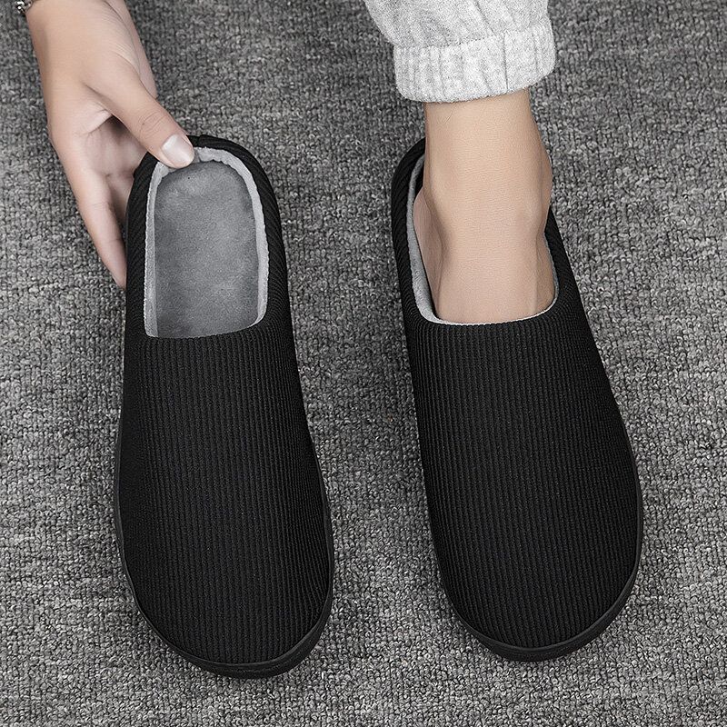 Reine Farbe Runde Zehen Rutschfest Warme Slip-on-hausschuhe Aus Baumwolle