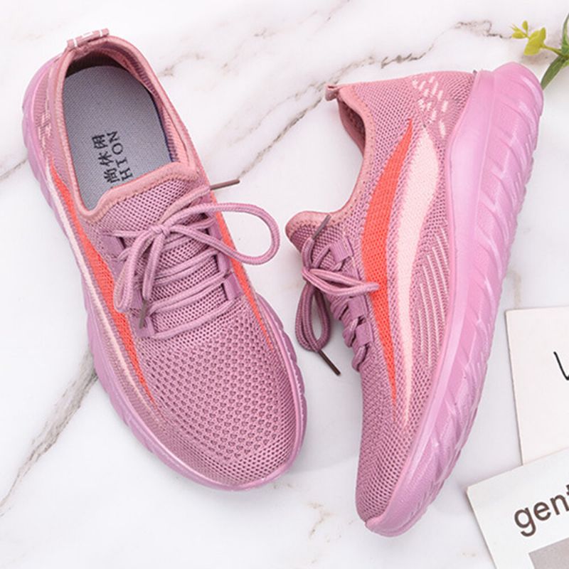 Atmungsaktive Rutschfeste Lässige Sneakers Mit Gestricktem Streifendetail Für Damen