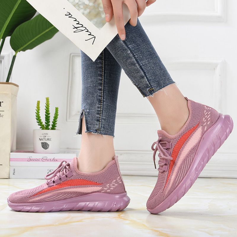 Atmungsaktive Rutschfeste Lässige Sneakers Mit Gestricktem Streifendetail Für Damen