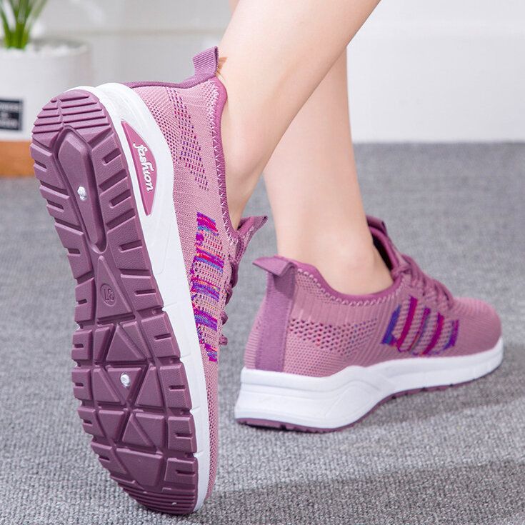 Atmungsaktive Turnschuhe Aus Mesh Für Damen Mit Muster Zum Schnüren Von Freizeitschuhen