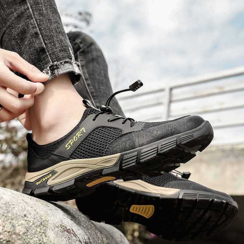 Atmungsaktives Mesh-gewebe Gummiband Runde Zehe Rutschfeste Outdoor-sneaker Für Herren