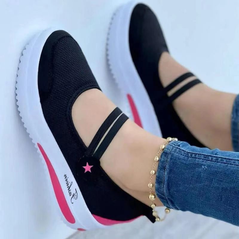 Bequeme Lässige Einfarbige Damen-gummiband-wanderschuhe Mit Großen Sternen