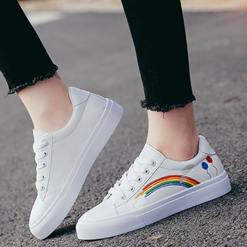 Bequeme Tragbare Legere Und Flache Turnschuhe Für Damen In Regenbogenfarben