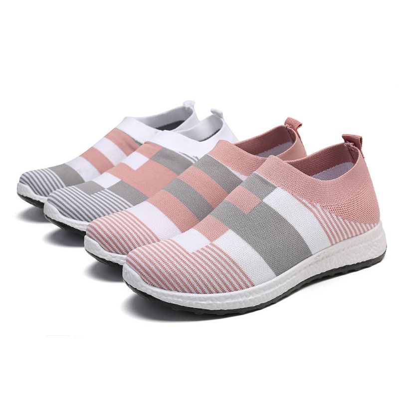 Damen Casual Light Mesh Color Stitching Slip On Sneakers