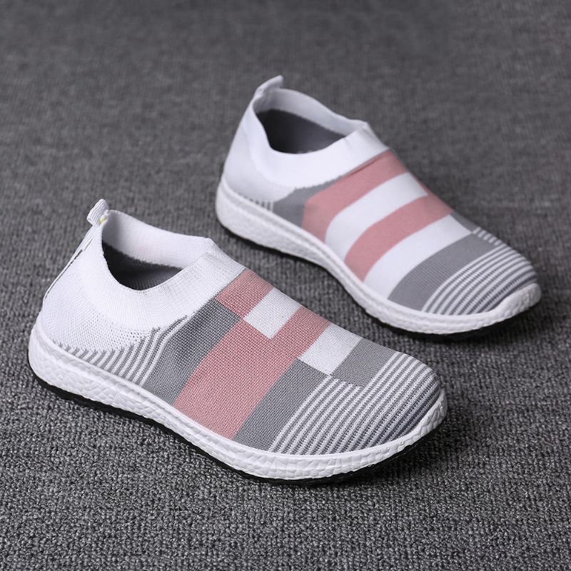 Damen Casual Light Mesh Color Stitching Slip On Sneakers