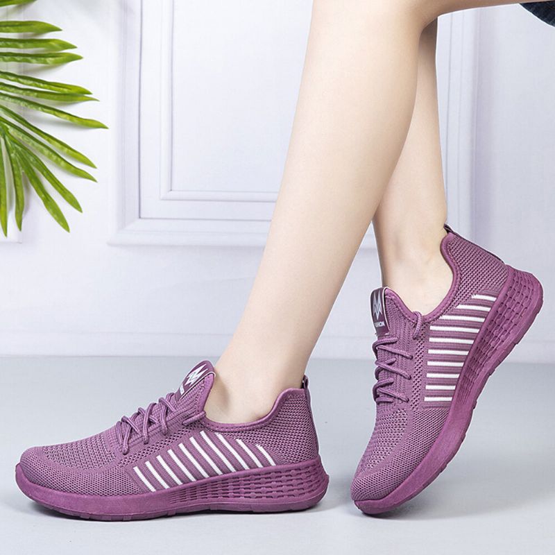 Damen-farbblock-mesh-schnür-sport-beiläufige Flache Schuhe