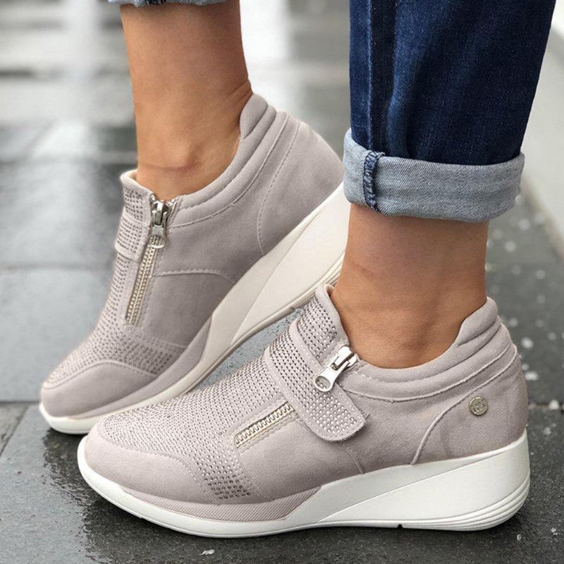 Damen Mesh Hook Loop Zipper Wedges Casual Sneakers