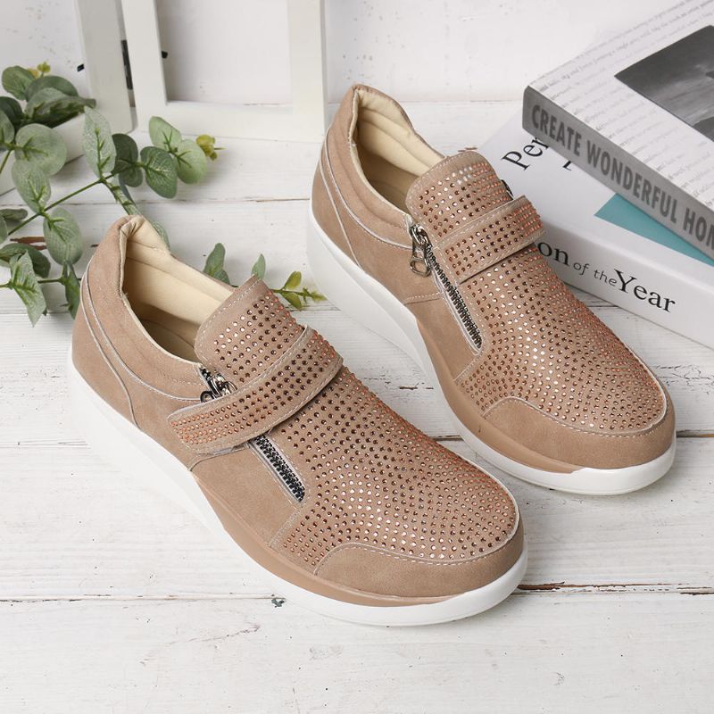 Damen Mesh Hook Loop Zipper Wedges Casual Sneakers