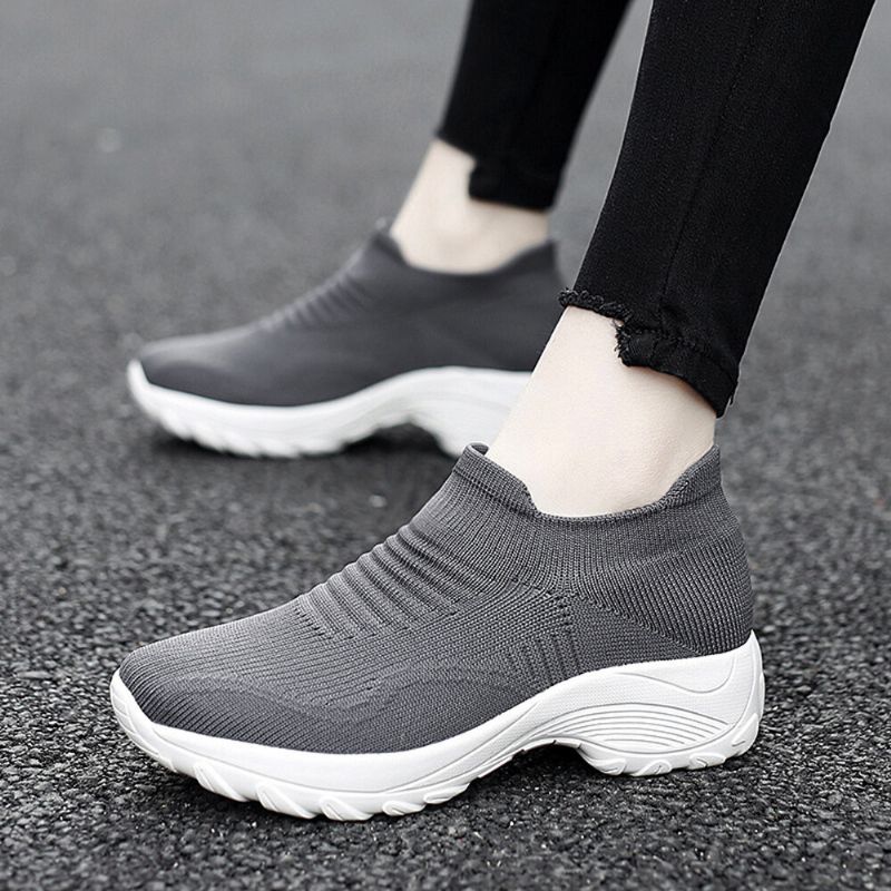 Damen Mesh Slip On Lazy Plateauschuhe