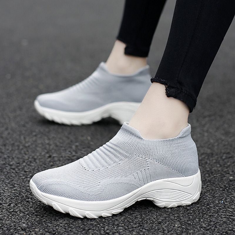 Damen Mesh Slip On Lazy Plateauschuhe