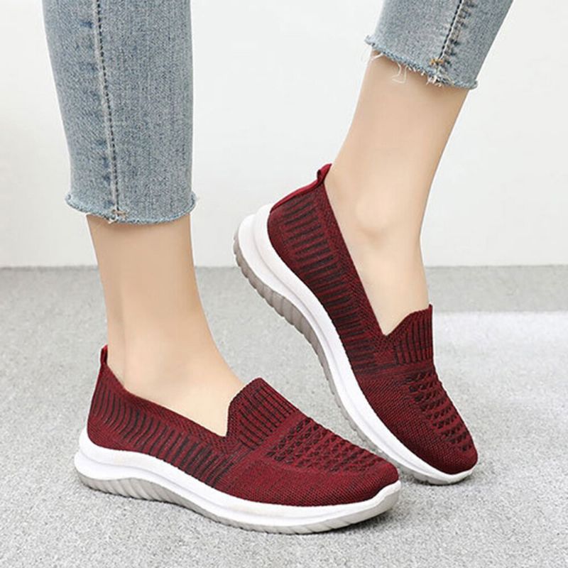 Damen-mesh-slip-on-sportschuhe Mit Weicher Sohle Und Lässigen Flachen Schuhen