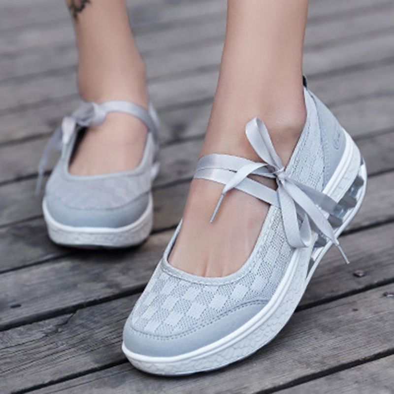 Damen Mesh Splicing Sport Casual Lace Up Plateau Sneakers