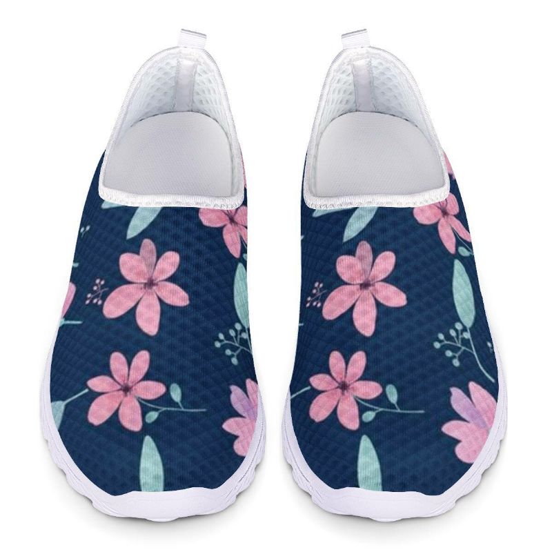 Frauen Casual Large Size Floral Mesh Atmungsaktive Druck Wanderschuhe