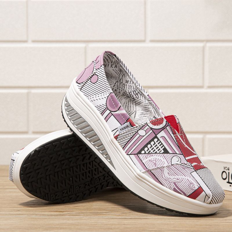 Frauen Casual Print Cartoon Rocker Sole Slip-on Wanderschuhe