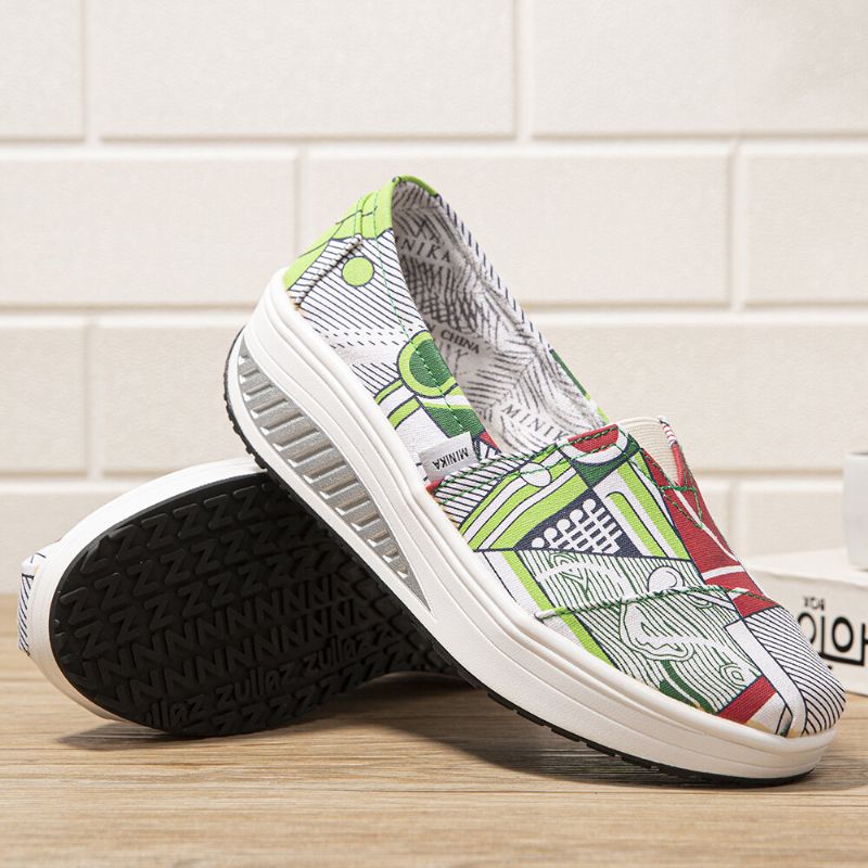 Frauen Casual Print Cartoon Rocker Sole Slip-on Wanderschuhe