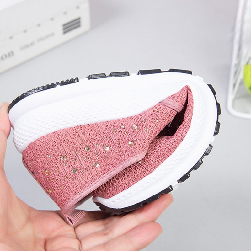 Frauen Casual Strass Atmungsaktiv Gestrickt Weiche Flache Wanderschuhe