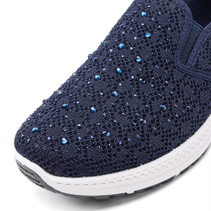 Frauen Casual Strass Atmungsaktiv Gestrickt Weiche Flache Wanderschuhe