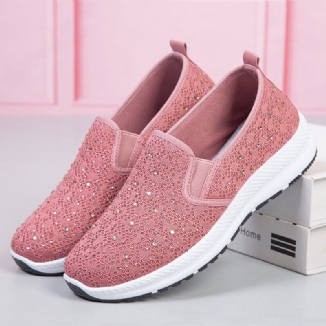 Frauen Casual Strass Atmungsaktiv Gestrickt Weiche Flache Wanderschuhe