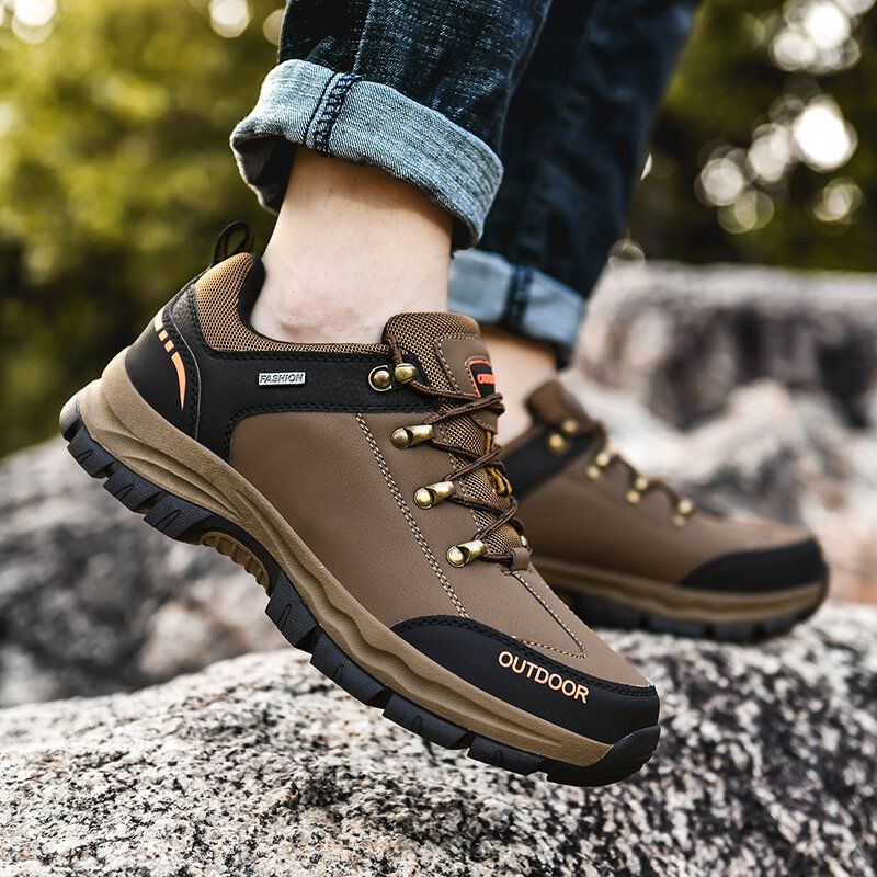 Herren-leder Mit Weicher Sohle Bequem Verschleißfest Zum Schnüren Für Outdoor-kletterschuhe Lässige Sport-wanderschuhe