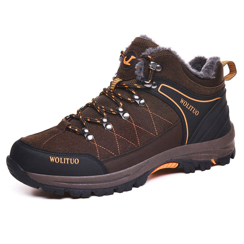 Herren Rindsleder Weiche Sohle Warm Gefüttert Rutschfest Outdoor Wandern Freizeit Sportschuhe