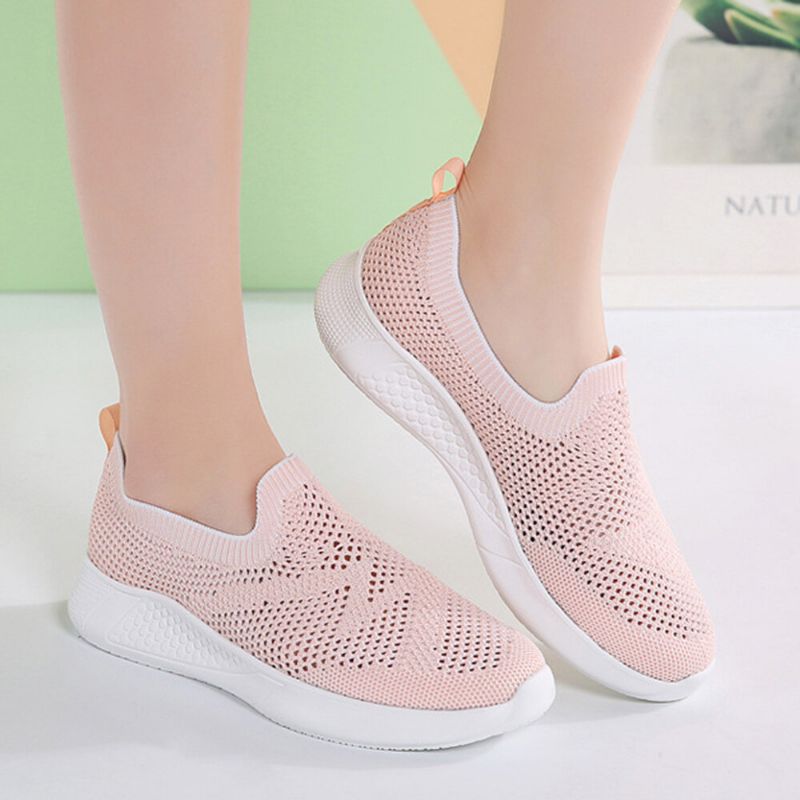 Lässige Atmungsaktive Rutschfeste Slip-on-sneaker Aus Mesh-stoff Für Damen