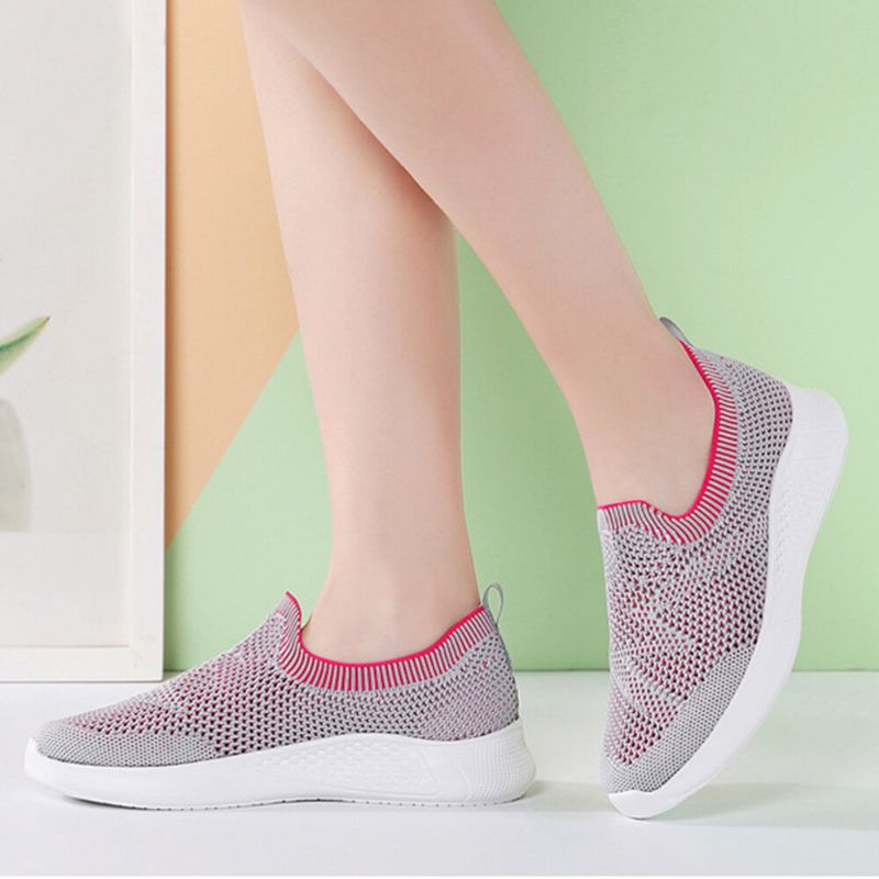 Lässige Atmungsaktive Rutschfeste Slip-on-sneaker Aus Mesh-stoff Für Damen