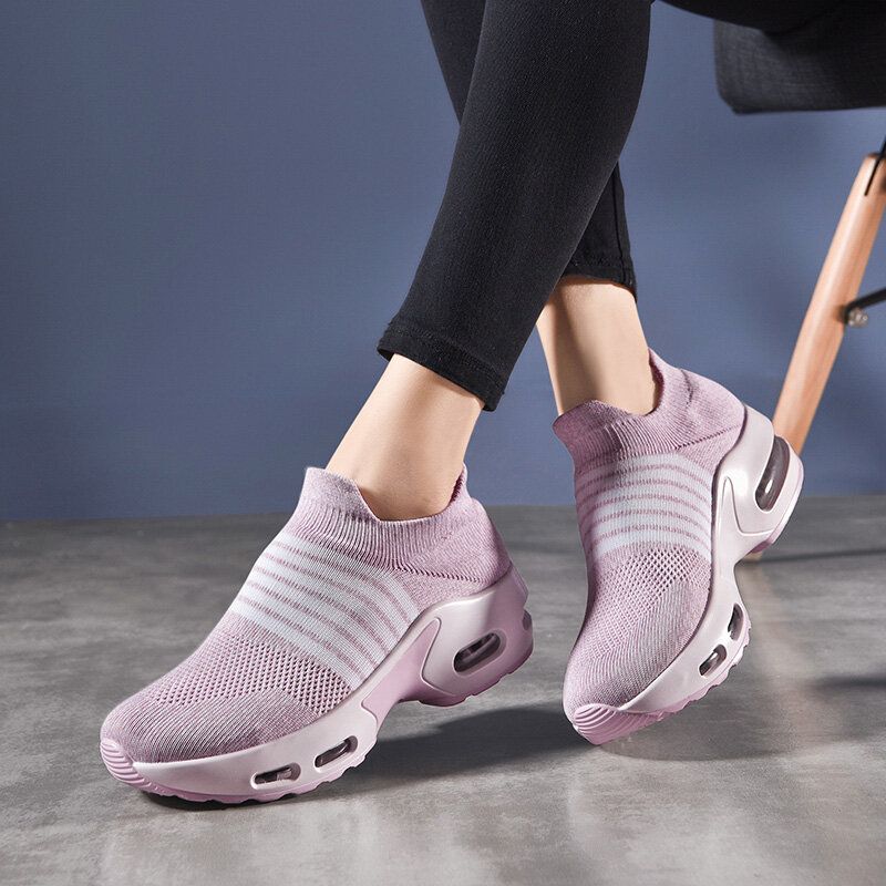 Lässige Bequeme Gestreifte Gestrickte Sport-laufschuhe Für Damen