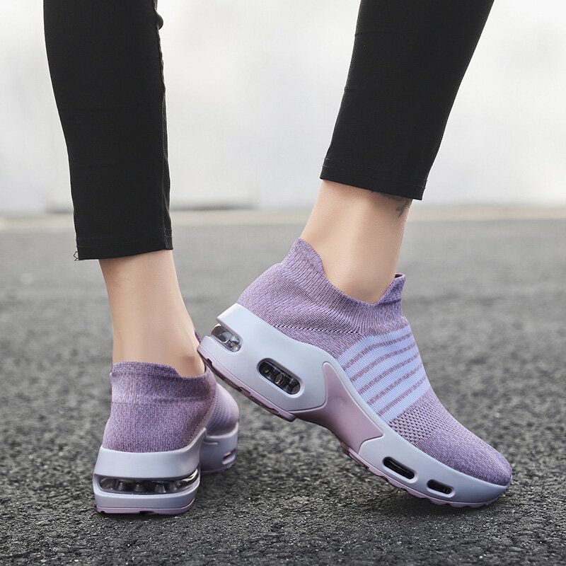 Lässige Bequeme Gestreifte Gestrickte Sport-laufschuhe Für Damen