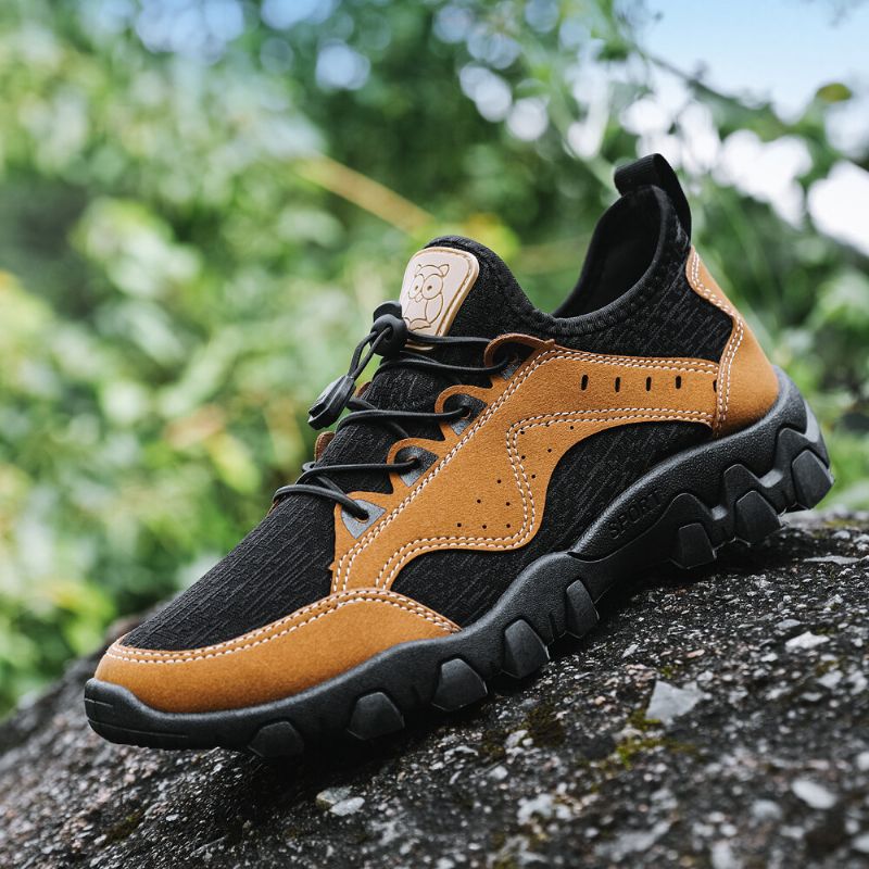 Männer Atmungsaktive Weiche Sohle Elastische Schnürsenkel Trendige Spleißen Outdoor Wandern Lässige Sportschuhe